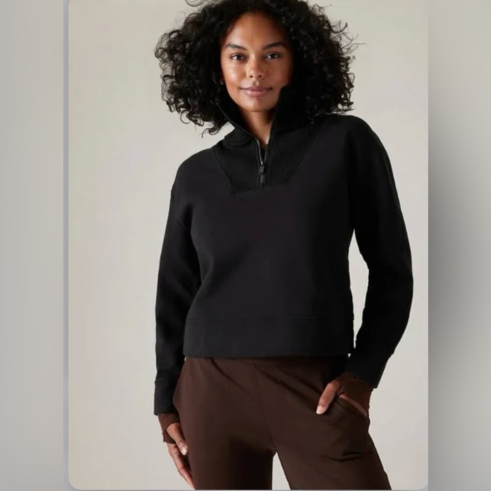 Athleta Black Retroplush Revive Half Zip Sweatshirt size medium